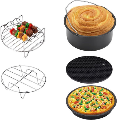 Monzana Heissluftfritteuse Zubehör 8tlg. Fritteuse Set inkl. Brotbackkorb 3,6L Pizzapfanne Silikonpf