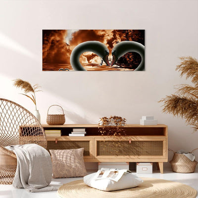 Panorama Bilder auf Leinwand 100x40cm Leinwandbild Schwäne Nacht Liebe Gross Wanddeko Bild Schlafzim