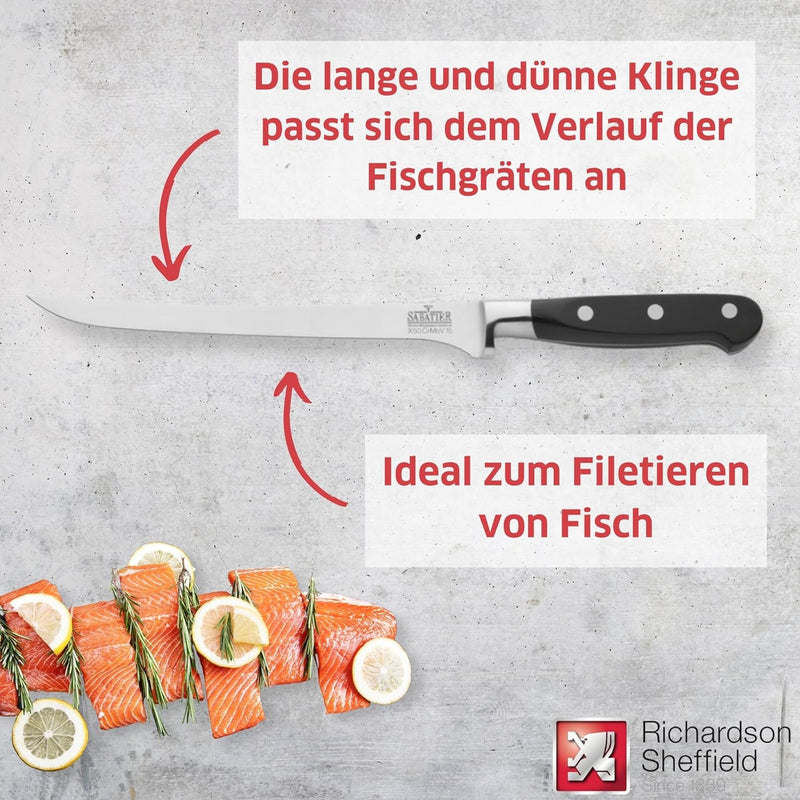 Richardson Sheffield V SABATIER Filetiermesser, gehärteter Klingenstahl, rostfrei, extrem scharf, Fi