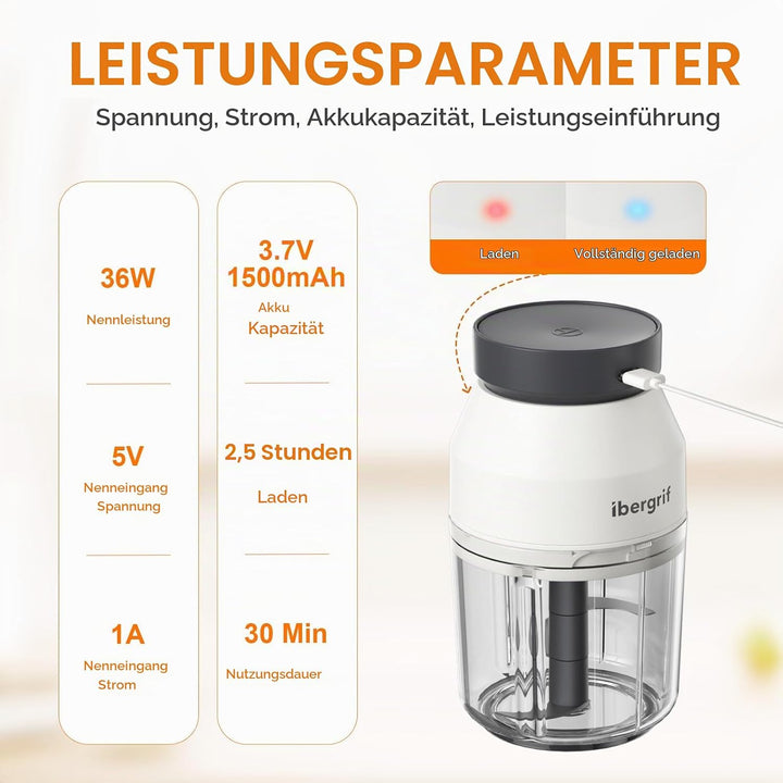 Ibergrif M503 Multizerkleinerer Elektrisch,Zerkleinerer Elektrisch 400ml, USB-Aufladung, Portabilitä