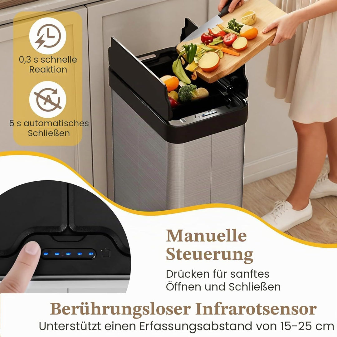 LIFEZEAL 60L Mülleimer, Küchenabfalleimer mit Smart Sensor, Abfalleimer Küche mit Deckel für Mülltre