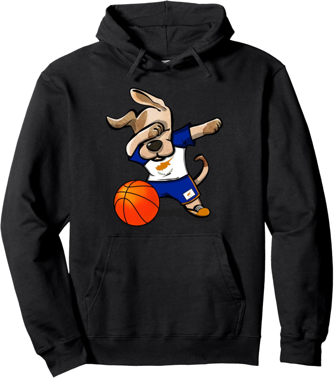 Funny Dabbing Dog Hund Zypern Basketball Zypriotische Flagge Pullover Hoodie