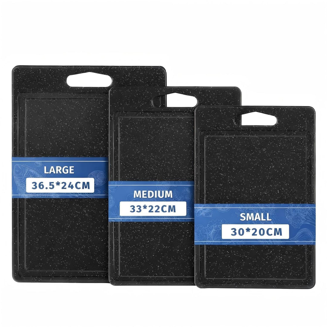 DIFULI Schneidebrett Set 3-teilig Granitoptik, 100% Rutschfeste Aufkleber und Saftkanal, BPA-Free, m