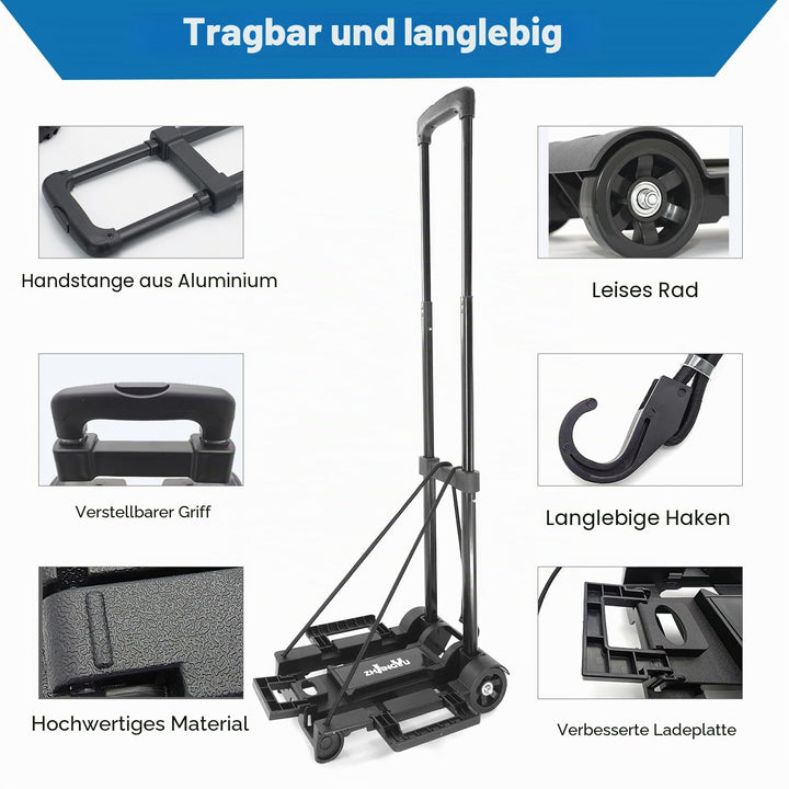 ZHJINGYU Sackkarre Klappbar, 35KG Transportkarre mit Teleskopstange, 2 Expanderseilen inklusive - Le