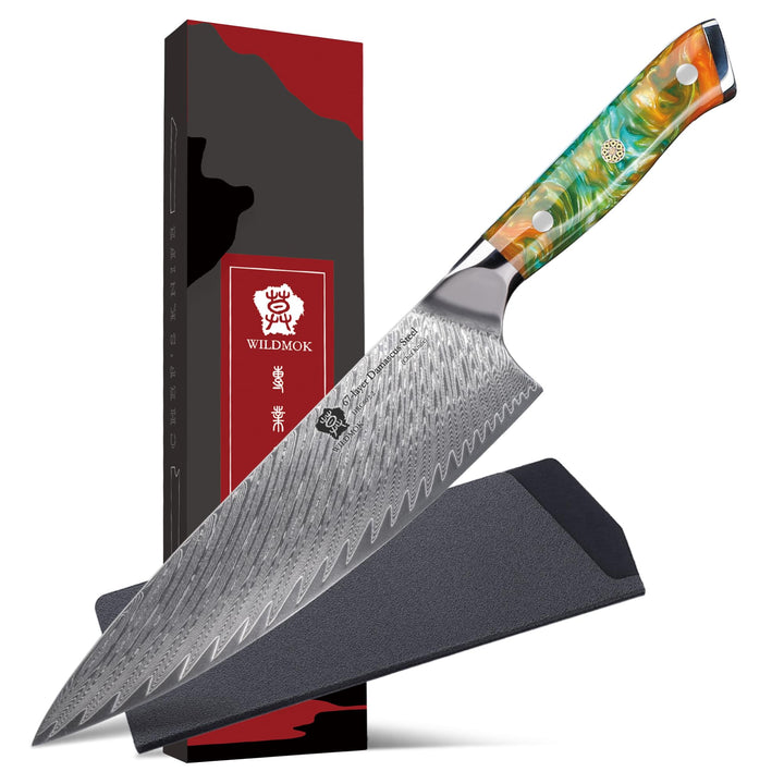 WILDMOK Kochmesser, 20cm Damaskus japanisches Kochmesser, Japanischer VG10 Stahl mit schwarzem Harzg