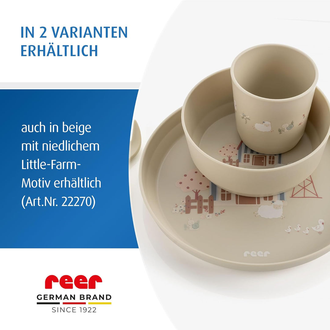 reer Kindergeschirr Set | Motiv: Little Explorer | Biokunststoff-Geschirr für Kleinkinder aus 100% I