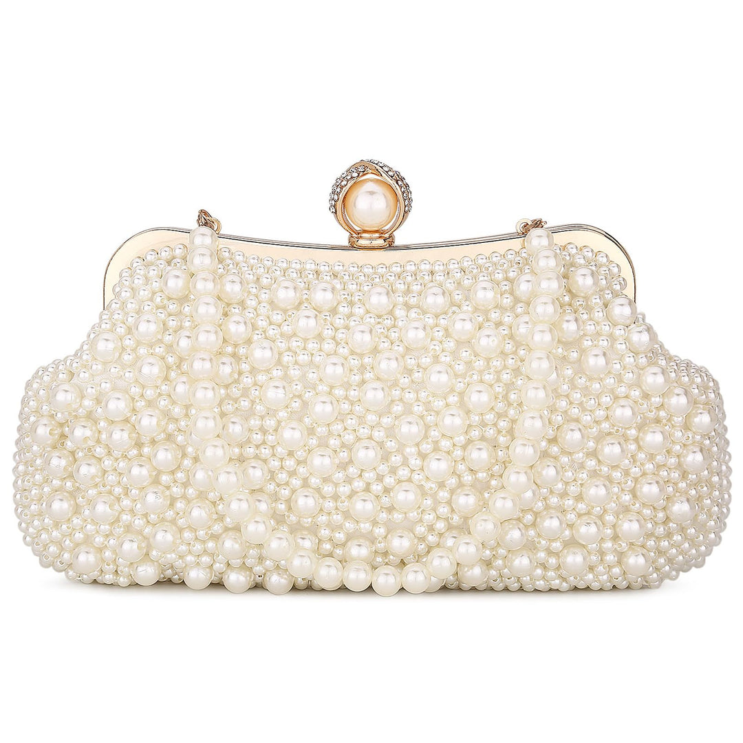 BAIGIO Perlen Damen Clutch Beige Abendtasche Brauttasche Elegant Handtasche Luxury Clutch für Mädceh