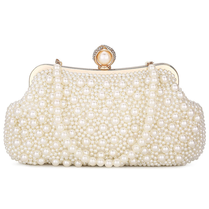 BAIGIO Perlen Damen Clutch Beige Abendtasche Brauttasche Elegant Handtasche Luxury Clutch für Mädceh