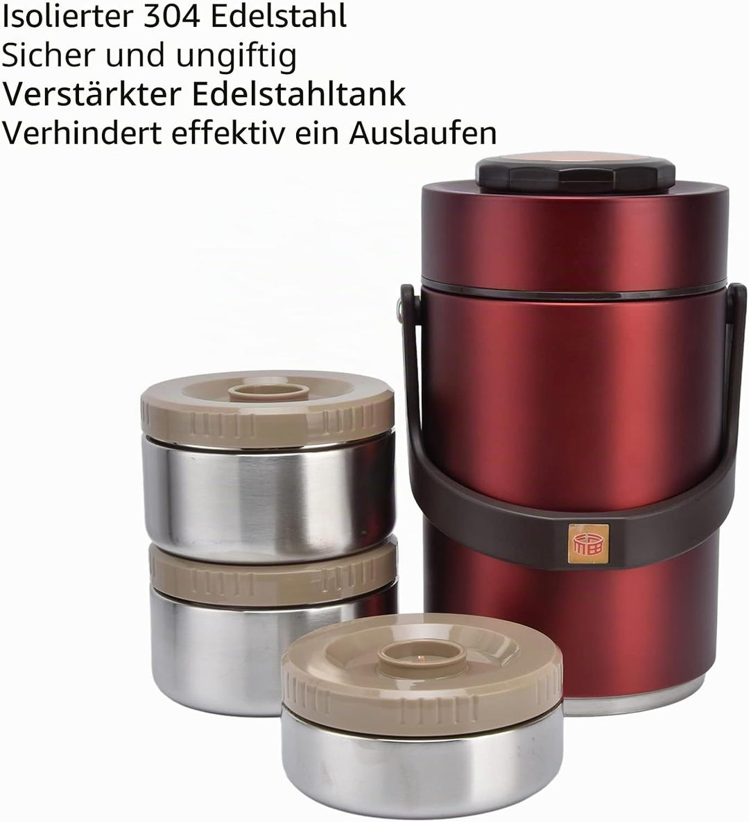 Thermobehälter für Essen, 2,3 L Isolierter Lebensmittelbehälter 304 Edelstahl 3 Lagiger Warmhaltebeh