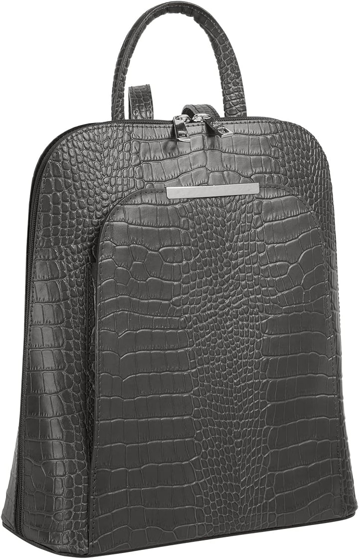 Rucksack Echt Leder Damen | Made in Italy, Smartphonefach, Daypack aus Rindleder, Citybag im Kroko-L