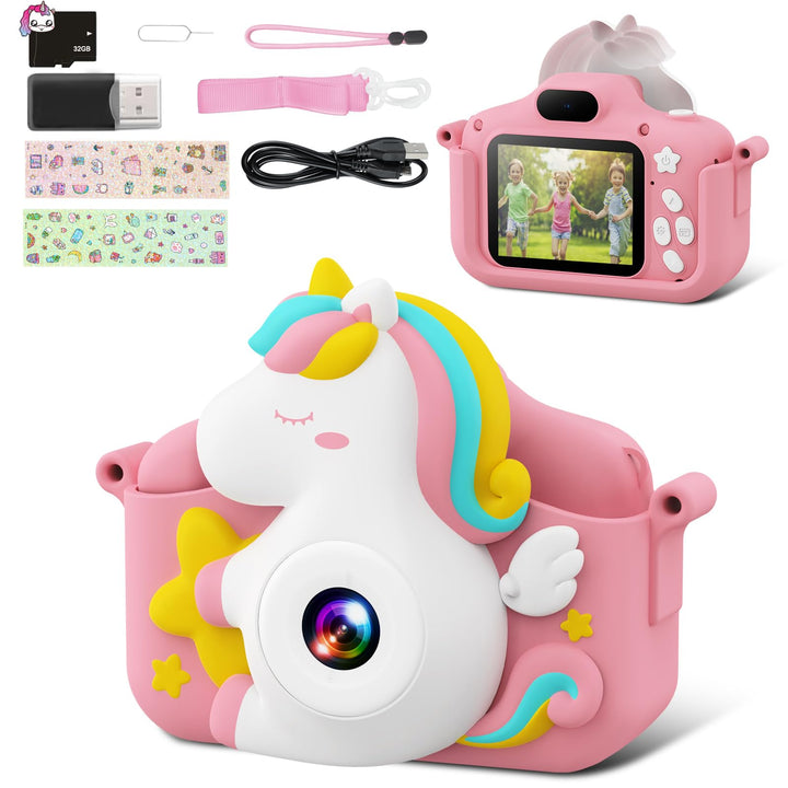 Kinderkamera, CAMCLID Kinder Kamera 1080P 2.0”-Bildschirm Digitalkamera Kinder mit 32GB SD-Karte, We