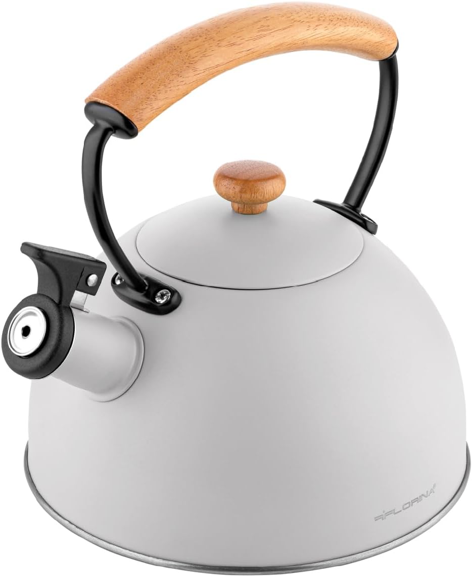 Florina Wooden Wasserkessel Induktion, Flötenkessel, Alle Herdarten, 2,3 L, Edelstahl Teekessel, Hol