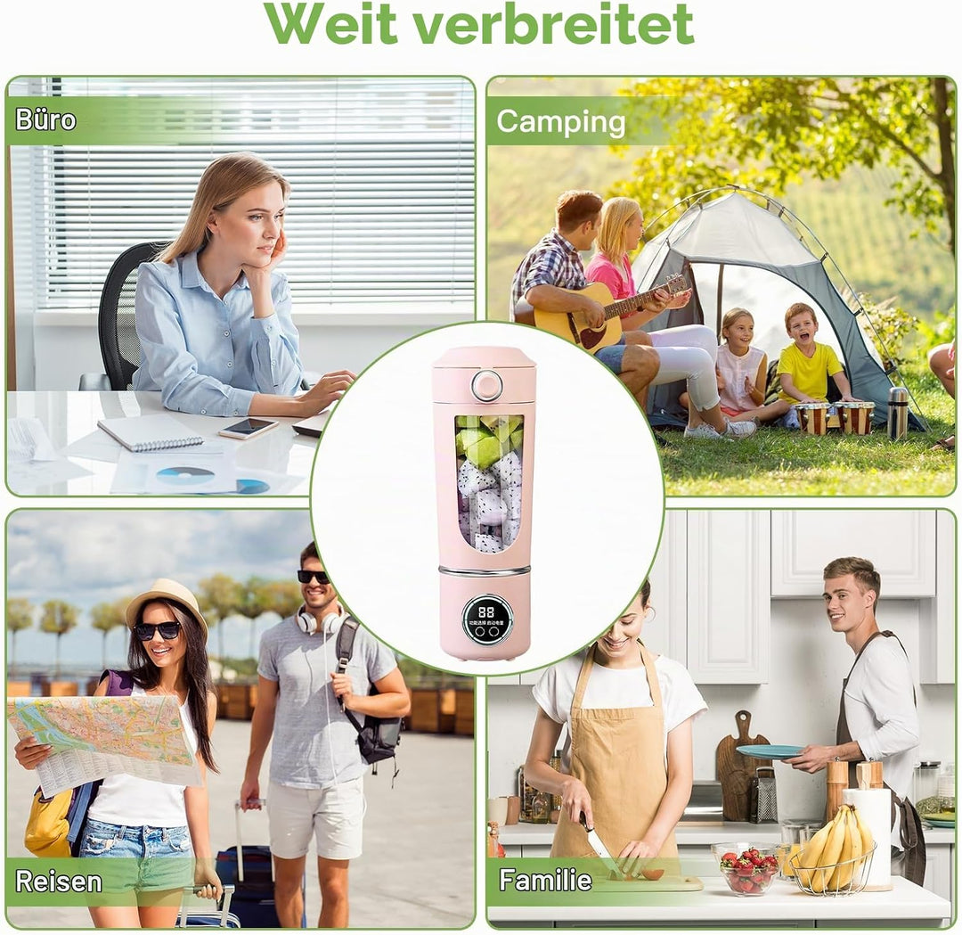 Tragbarer Mixer Smoothie Maker, 700 ml Kleiner Entsafter, Typ-C Wiederaufladbar, mit 12 Rostfreien K