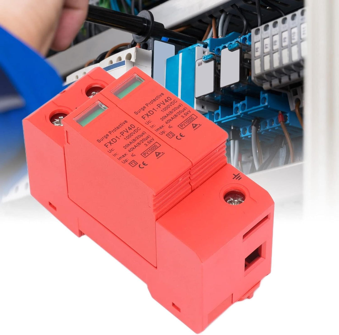 Agatige 2Pcs Überspannungsschutzgeräte, DC-Photovoltaik-Ableiter-Spannungs-Blitzschutz 2P 40KA mit F