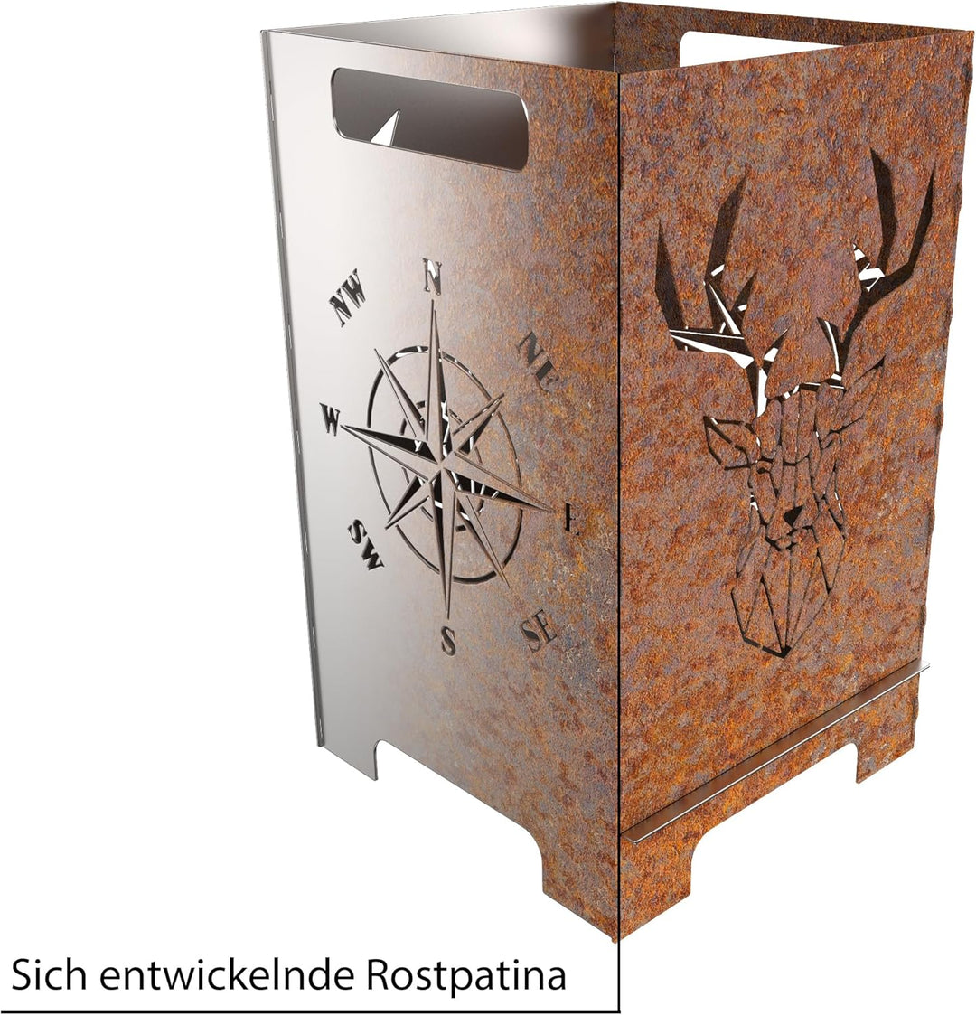 tuning-art FK13 Feuerkorb Feuertonne Feuerschale Steckbar Gross 50x30x30, Grösse:Hirsch 45L, Hirsch