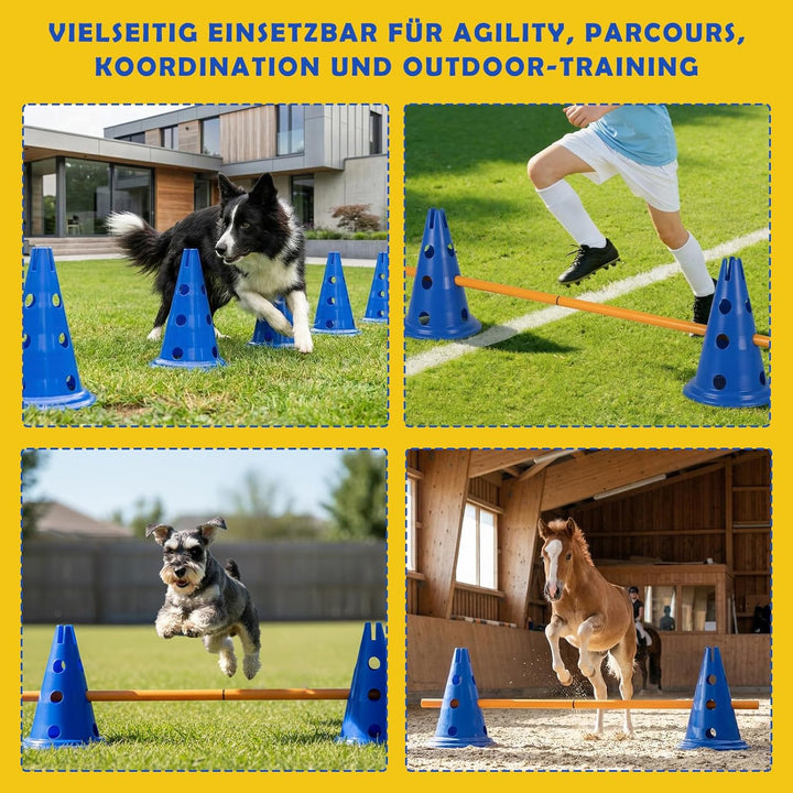 Cavaletti Stangen Hund Agility Set Hunde Klein Gross 30 cm Hoch, Sports Steckhürdenset mit 8 Kegel 1