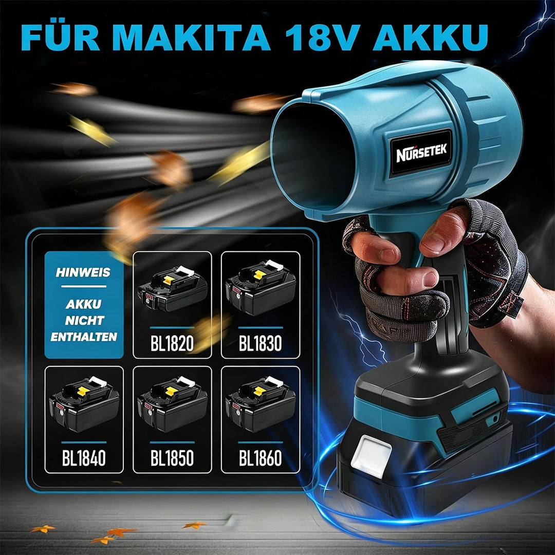 Akku Laubbläser, Kompatibel mit Makita 18V Akku, 2×3000mAh Akkus &amp; Ladegerät, Kabelloser Laubpuster