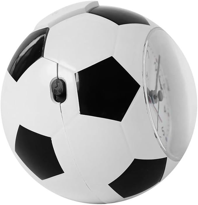 MPM Quality Design Kinder Wecker aus Kunststoff, Fussball Form und Motiv, Weiss/Schwarz, Quarz-Sweep