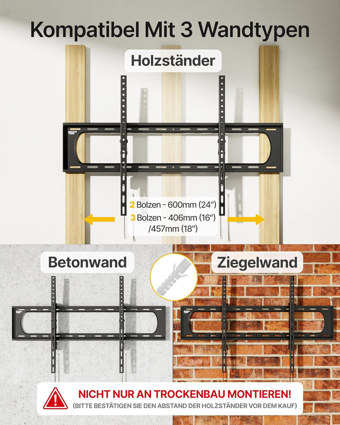 monTEK TV Wandhalterung Neigbar für 60-120 Zoll Fernseher bis zu 136 kg, Universal TV Halterung VESA