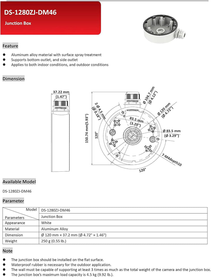 Rohrsockel für HikVision Dome Kamera DS-1280ZJ-DM46, DS-1280ZJ-DM46