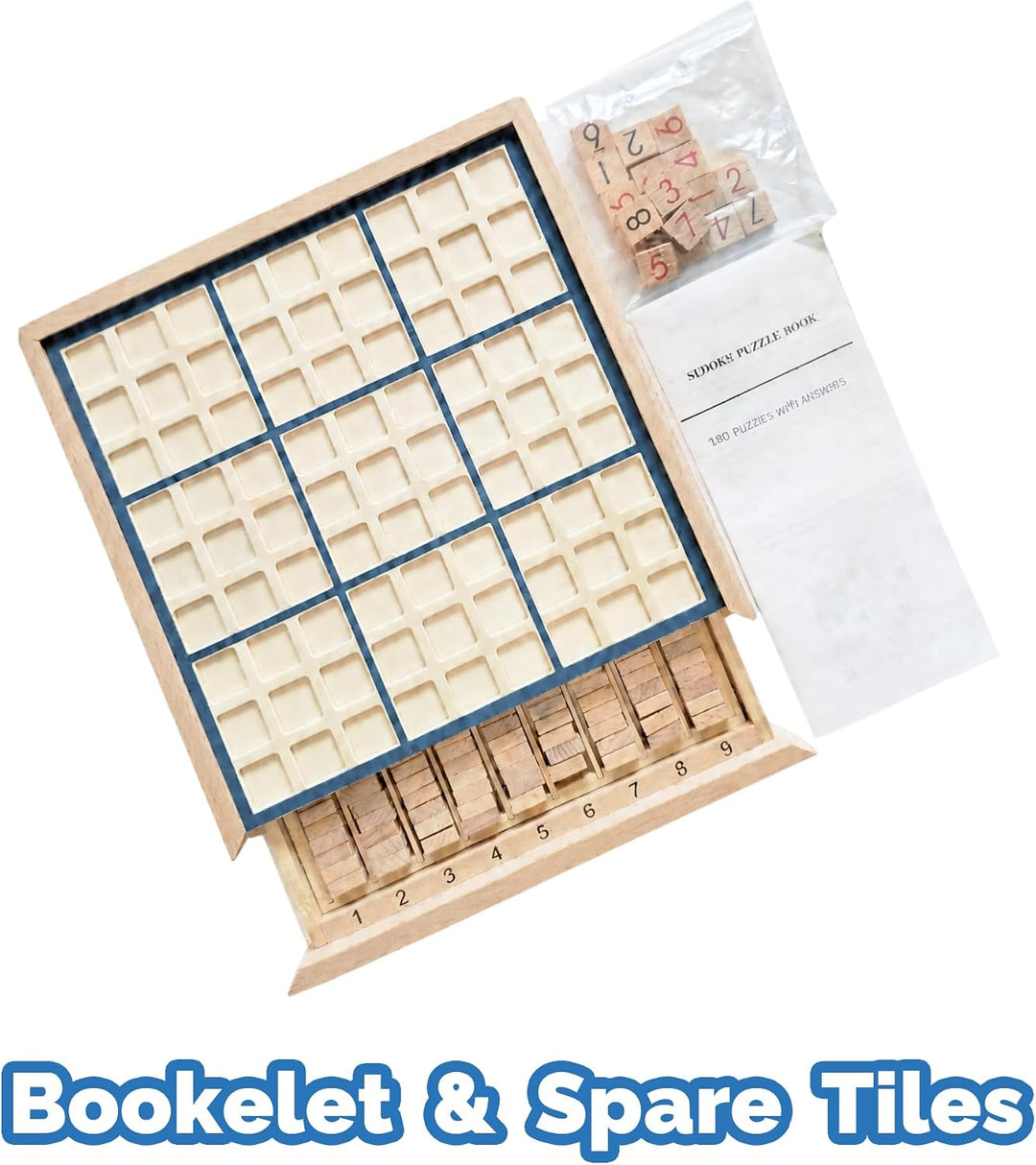 BOHS Sudoku-Brettspiel aus Holz mit Schublade – mit Buch mit 100 Sudoku-Rätseln für Erwachsene – Den