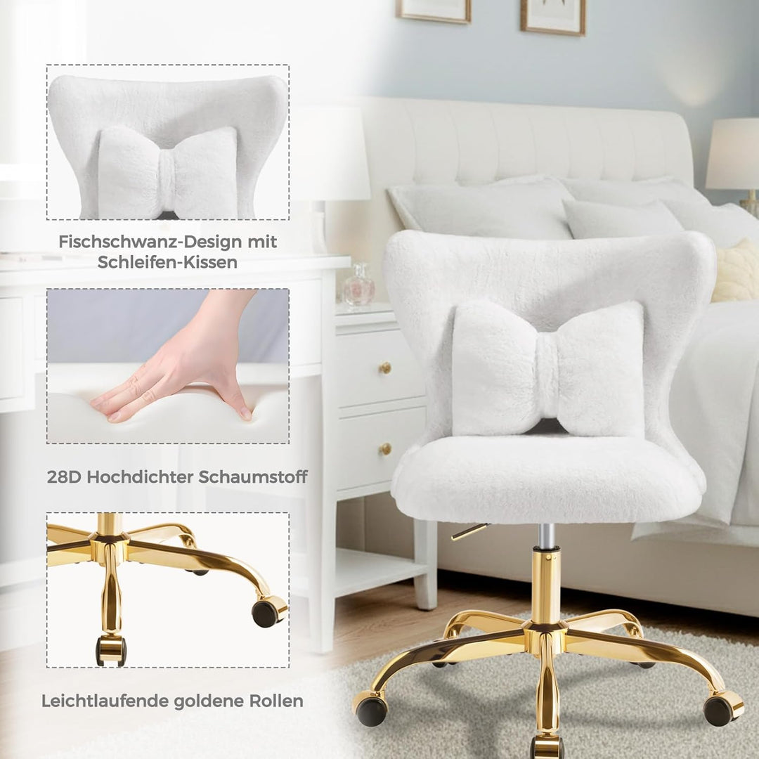 Schminktisch Stuhl mit Rollen Gold, Schreibtischsessel Mädchen, Drehstuhl Home Office mit Kissen, Hö