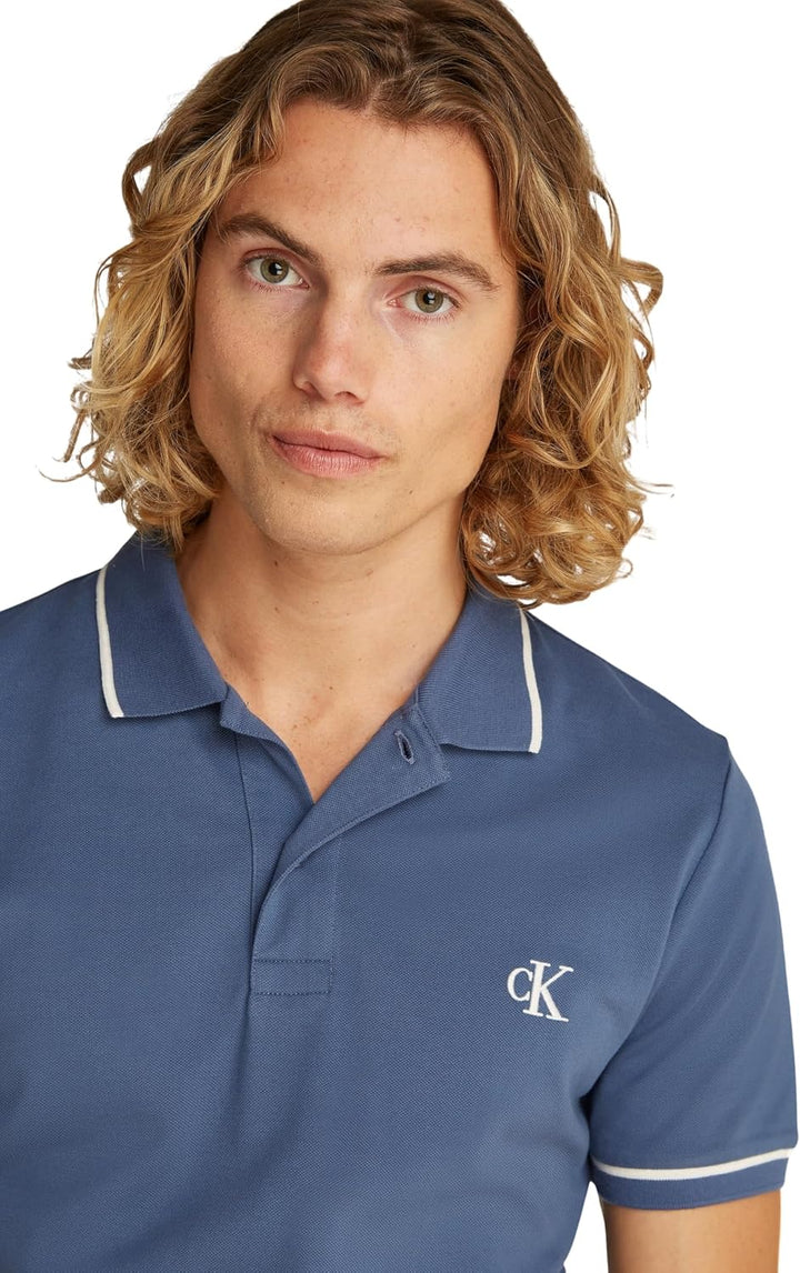 Calvin Klein Herren Golf Polo Shirt Leicht Atmungsaktiv Stretch Nachhaltig M Blue (Vintage Indigo),