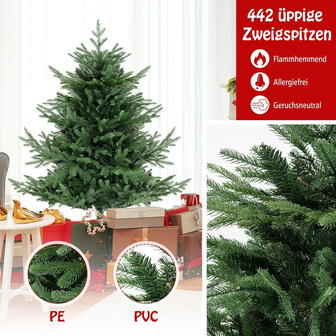 COSTWAY 135 cm Künstlicher Weihnachtsbaum mit Beleuchtung, Tannenbaum mit 160 warmweissen LED-Lichte