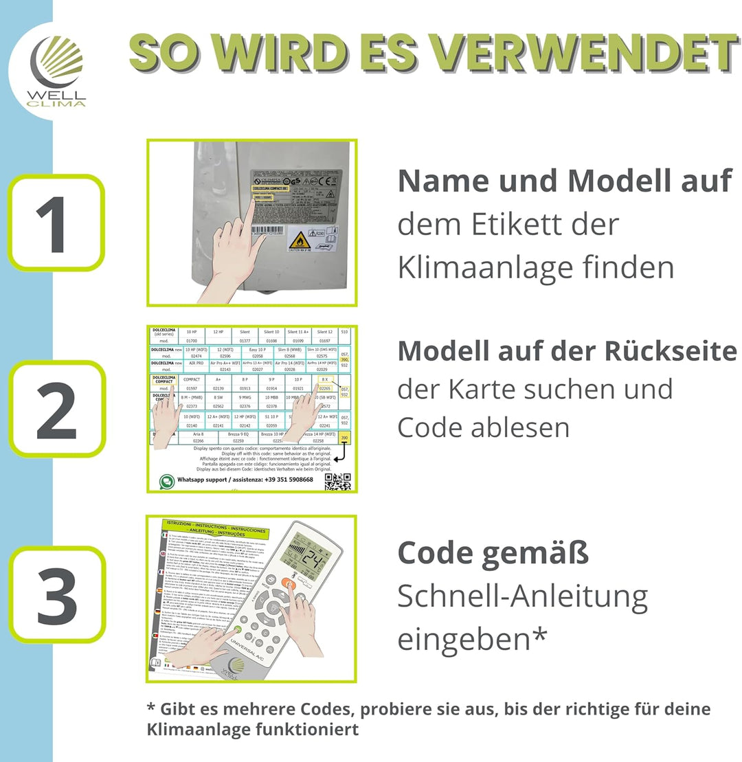 Wellclima® Fernbedienung für tragbare Klimaanlagen von Olimpia Splendid – Kompatibel mit Dolceclima
