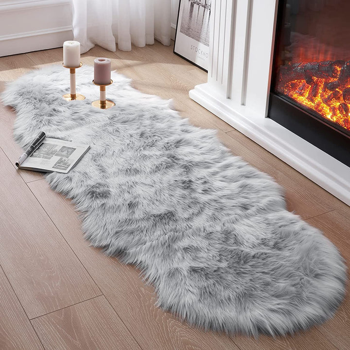 JXLOULAN Faux Lammfell Schaffell Flauschig Teppich 60 x 160 cm Nachahmung Wolle fellteppich Weiche L