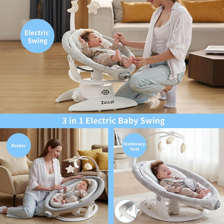 Baby wippe Zoicay 3-in-1 Babywippe Elektrisch für Neugeborene mit 9 modi 360° Drehbar und Schaukel A