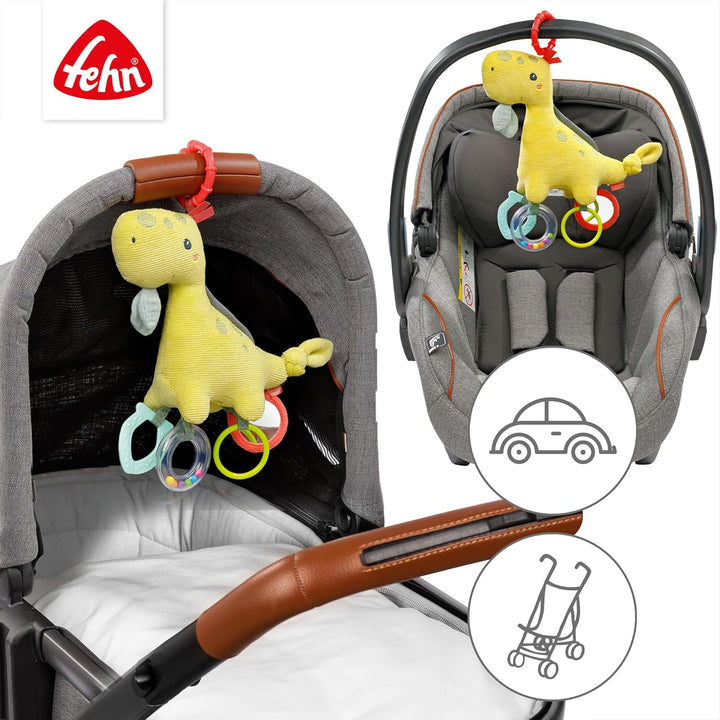 Fehn Activity Spielzeug Dino - Motorikspielzeug mit Befestigungsring - Baby Spieltier mit Greif Elem