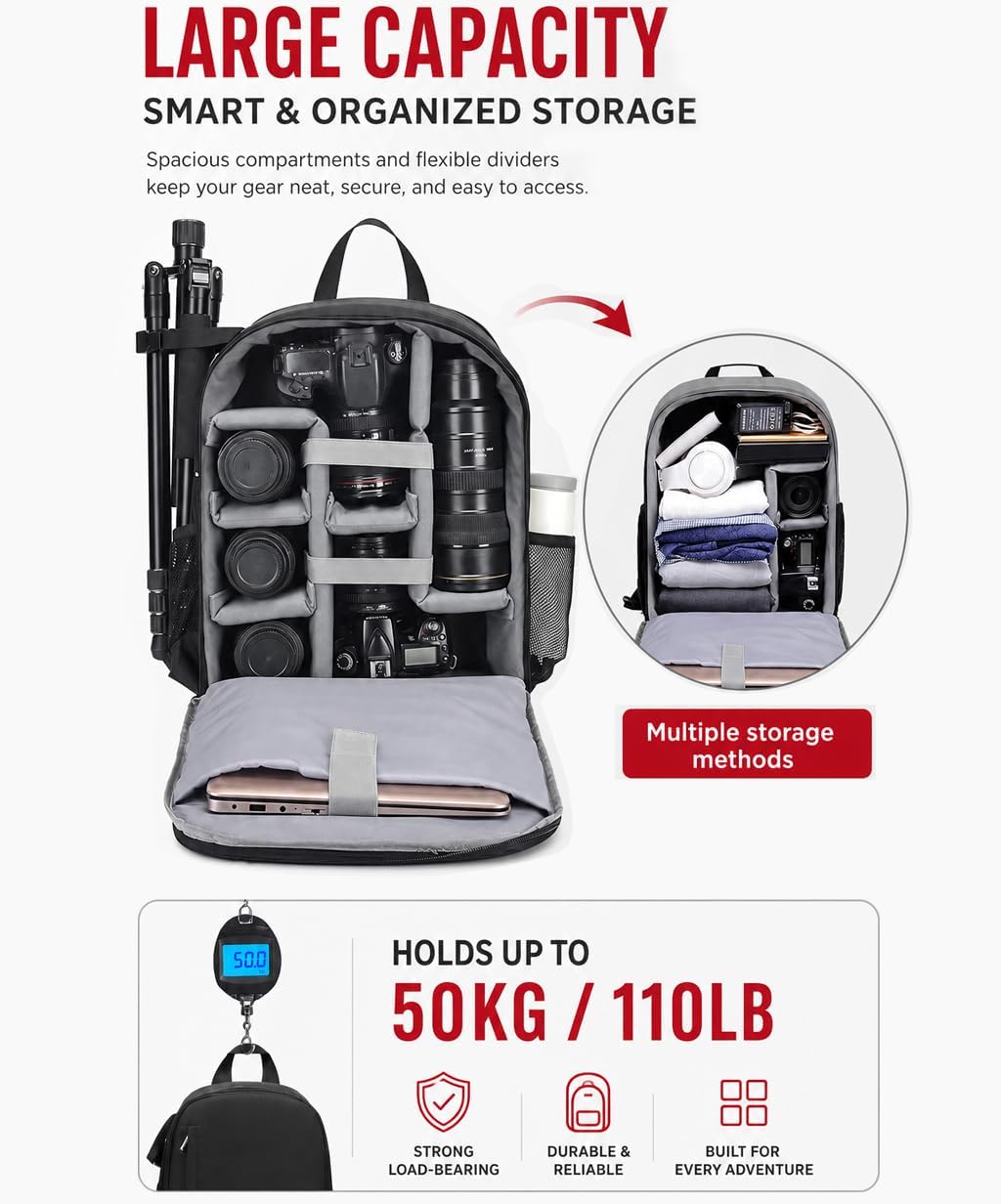 Cwatcun Kamerarucksack Wasserbeständig Fotorucksack Professioneller Kameratasche für spiegellose DSL