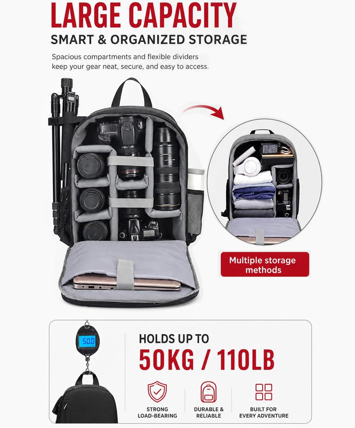 Cwatcun Kamerarucksack Wasserbeständig Fotorucksack Professioneller Kameratasche für spiegellose DSL