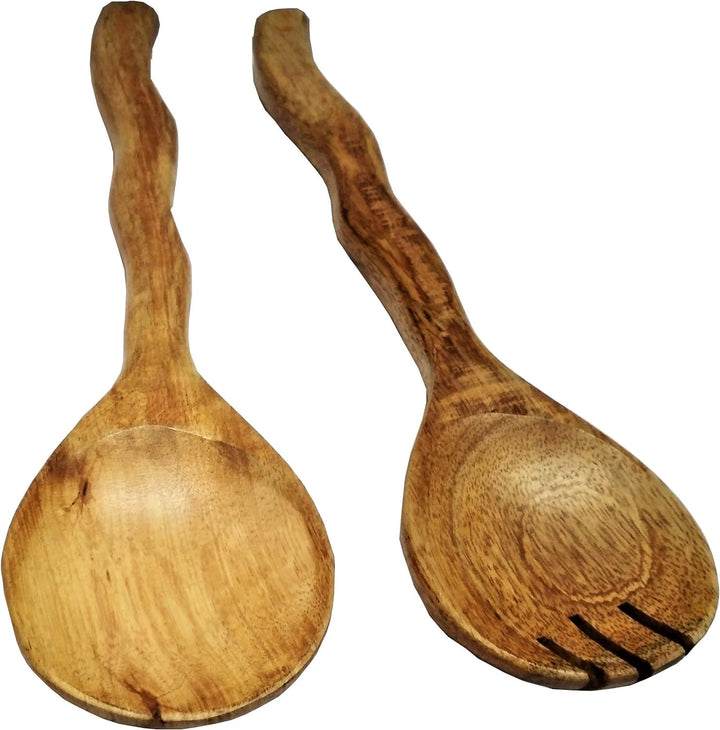 Purpledip 11630 Servierlöffel und Gabel aus Holz, handgefertigt, Vintage-Geschirr oder Küchendekorat