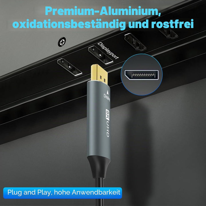 Thzzhnno 4K 8K DisplayPort Glasfaserkabel 20M, Fibre Optic DP auf DP 1.4 Kabel, 8K@30Hz, 4K@120Hz/14