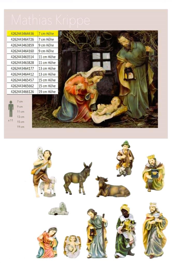 FADEDA 11x Mathias-Krippenfiguren/Höhe:7 cm/handbemalt/detailgetreue Krippen Figuren - Weihnachten T