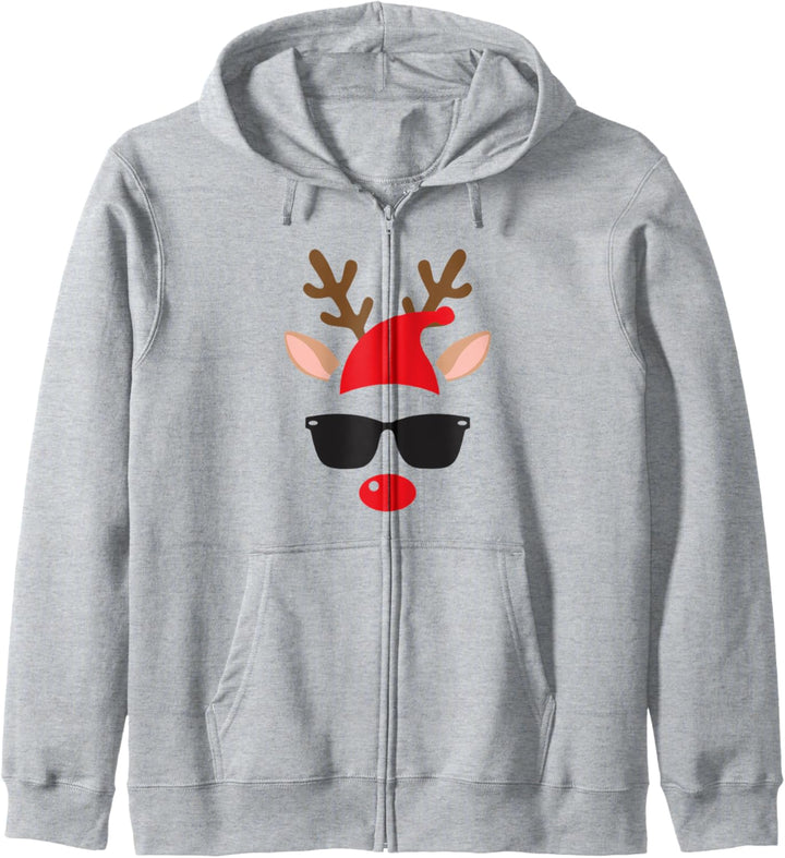 Rentier Sonnenbrille Weihnachten Nikolausmütze Kapuzenjacke