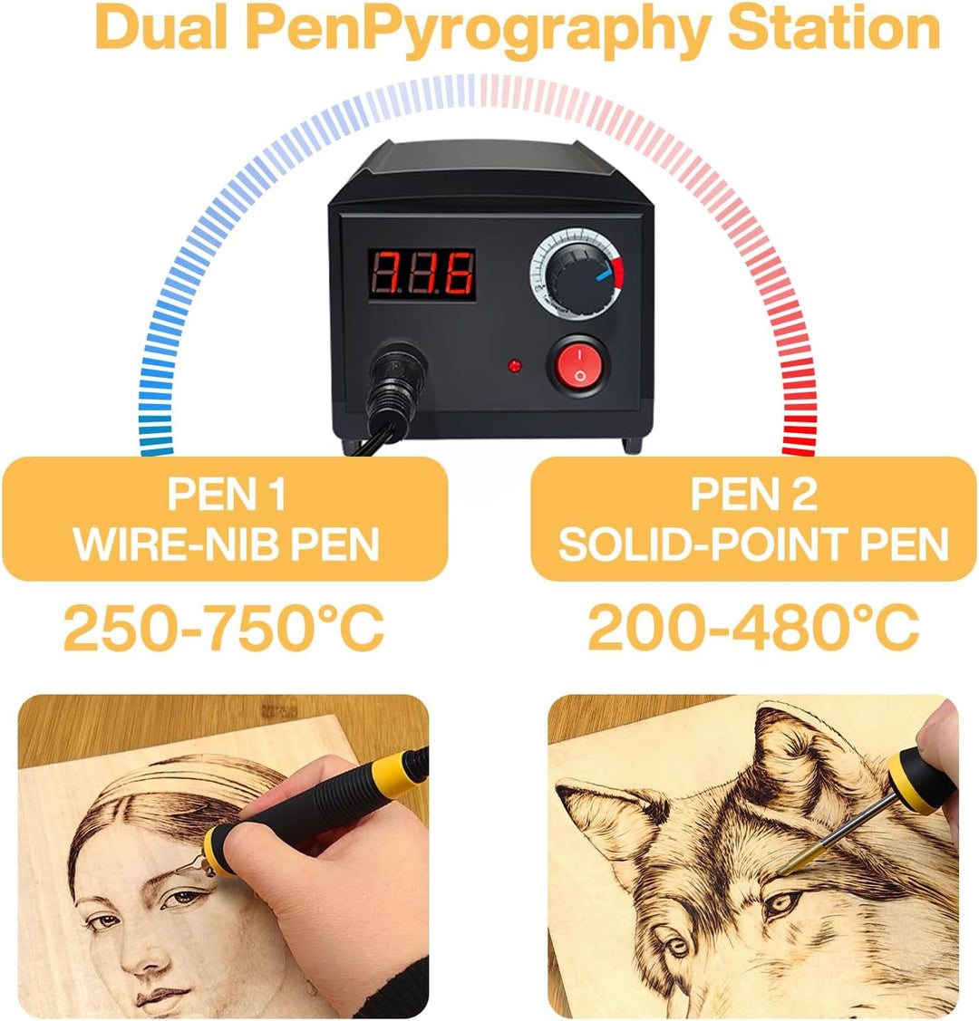 Pyrography Machine, 60W Holzbrenner Set mit 2 Stiften 30 Arten von Heizdrähten, 6 Schönheitstipps, e