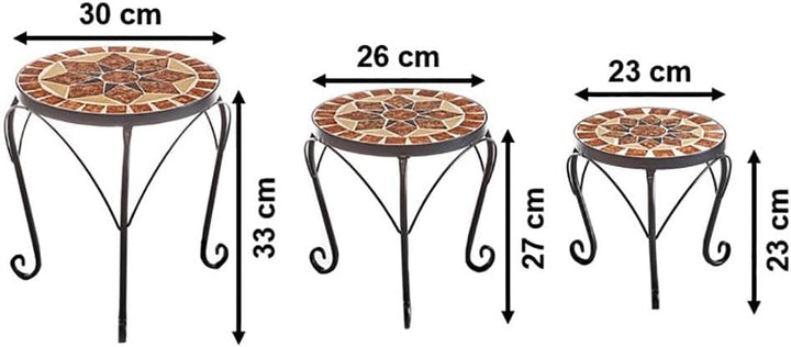 Kobolo Pflanzenständer TOSCANA | 3er Set | Mosaik Blumenständer aus Metall | rund im mediterranen Lo