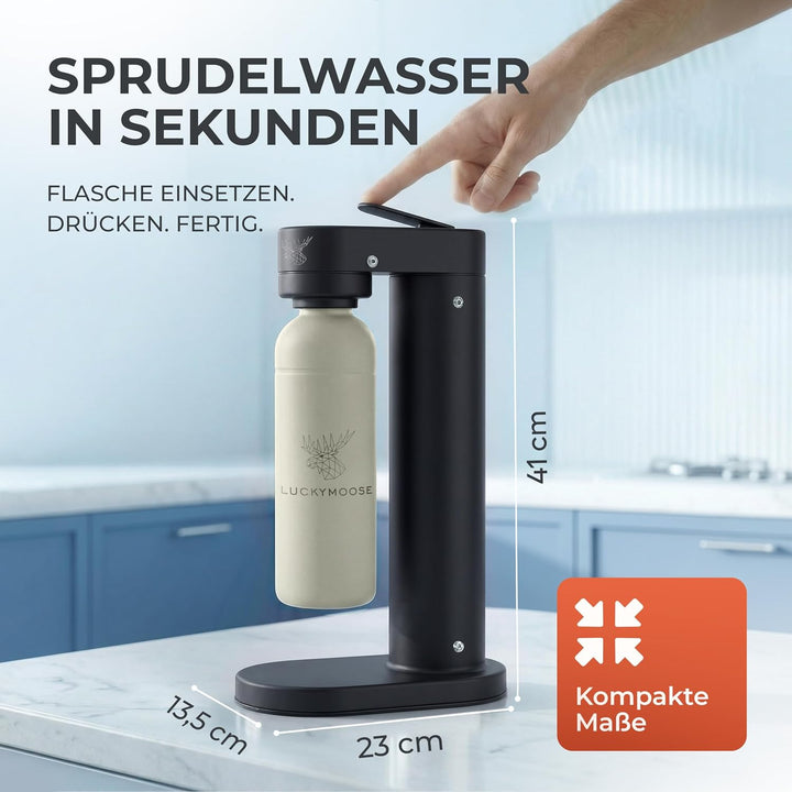 Infinity-S Wassersprudler aus hochwertigem Edelstahl (Black/Sand) – inkl. 2x 1,25L Edelstahlflaschen