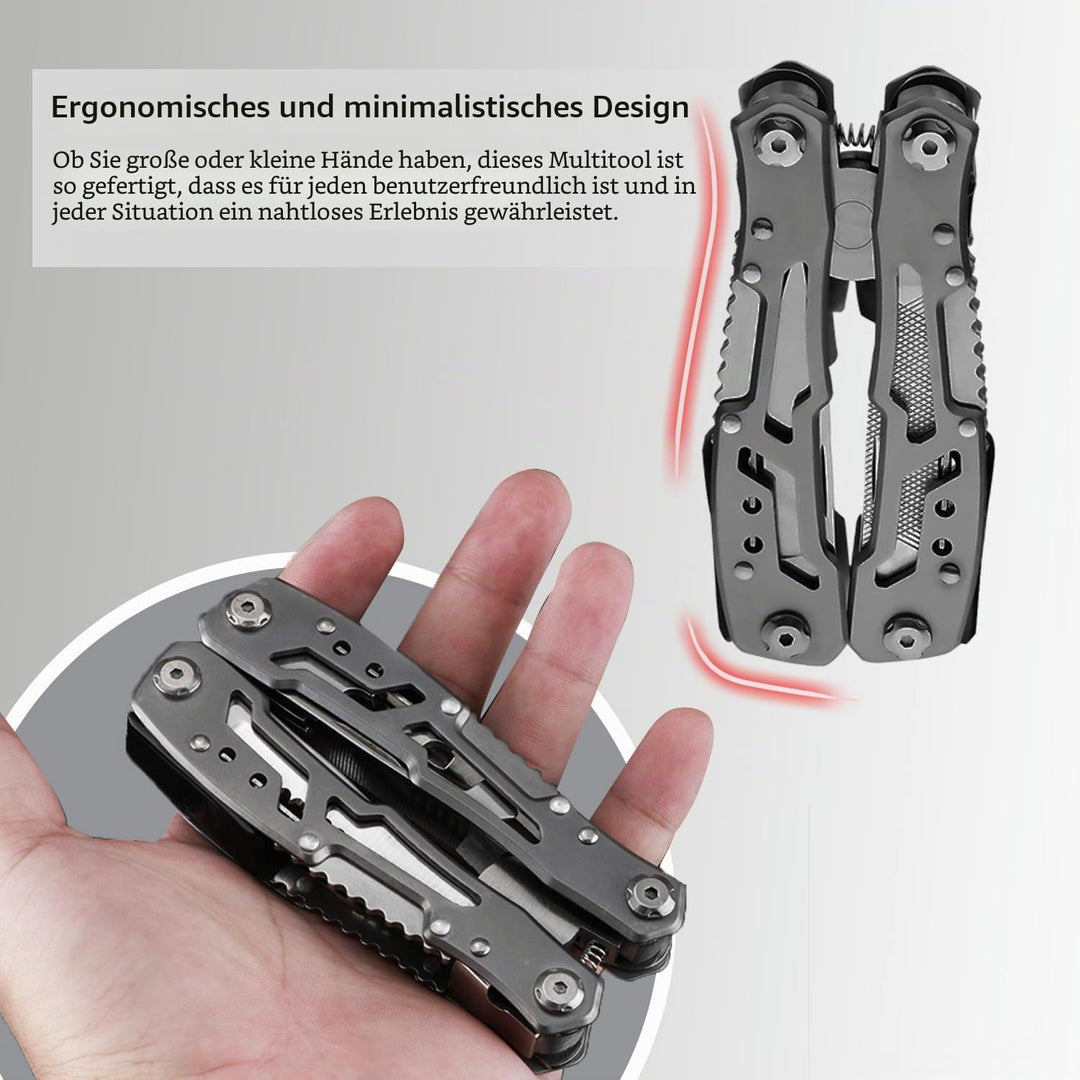 Multitool 14-in-1 mit Zange, Messer, Schraubendreher, Flaschenöffner und Nylonetui – Kompaktes und R