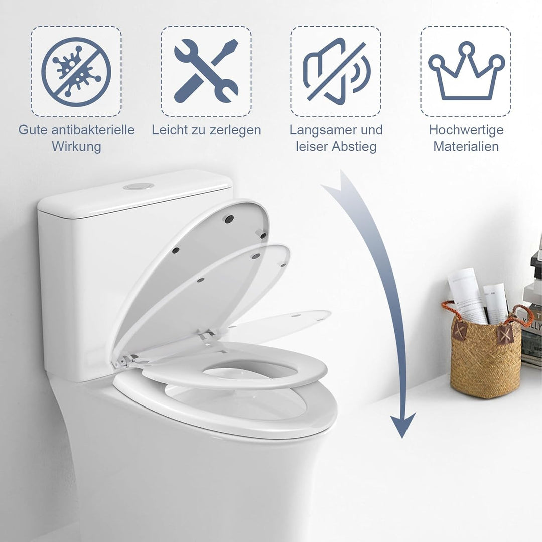 Toilettendeckel mit Absenkautomatik Familien-Toilettensitz – Weicher Anti-Splat Toilettensitz mit So