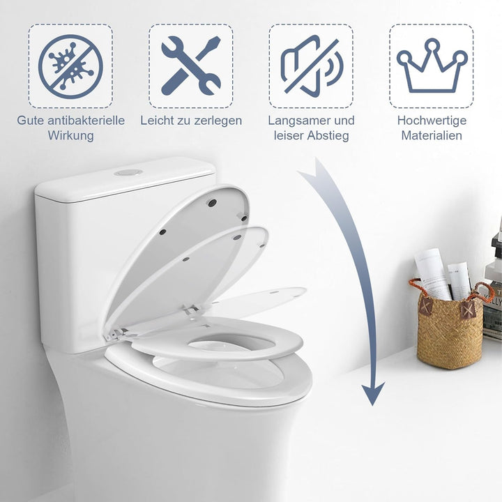 Toilettendeckel mit Absenkautomatik Familien-Toilettensitz – Weicher Anti-Splat Toilettensitz mit So