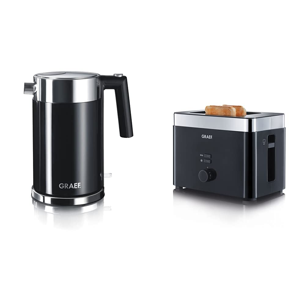 Graef Edelstahl Wasserkocher WK 62 Acryl, schwarz & Toaster TO 62, schwarz Bundle mit Toaster