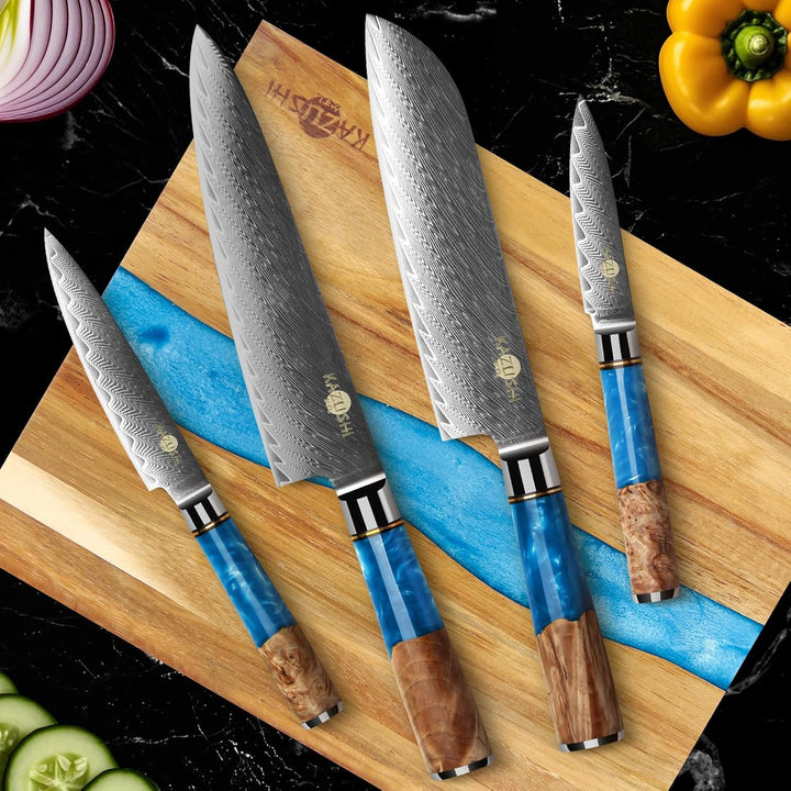 KAZUSHI Kochmesser, Profi Messer, Scharfe Küchenmesser Chefmesser, Klingenlänge 21 cm, Holzgriffe au
