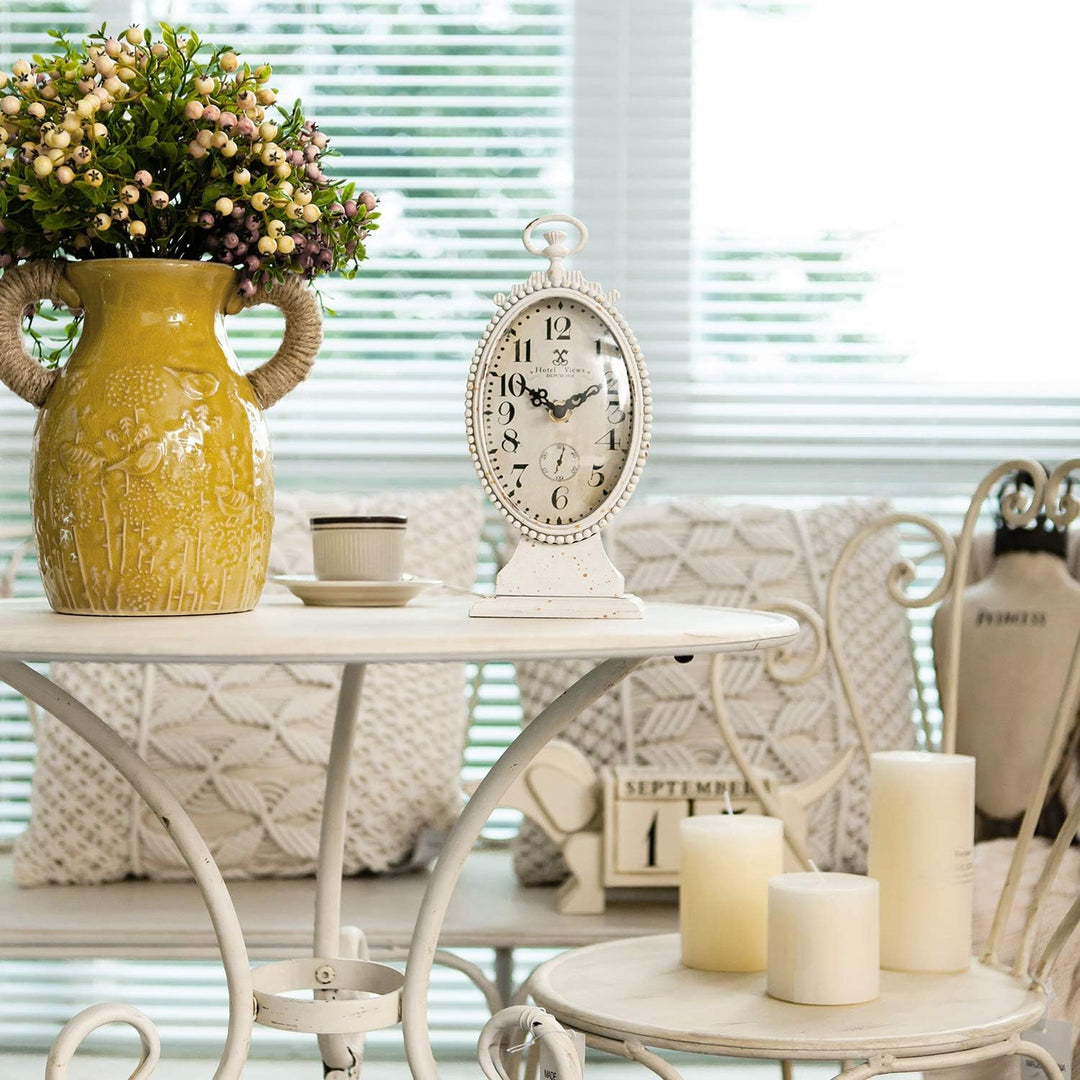 NIKKY HOME Vintage-Tischuhr, batteriebetrieben, rustikaler Used-Stil, Shabby-Chic-Stil, Heimdekorati