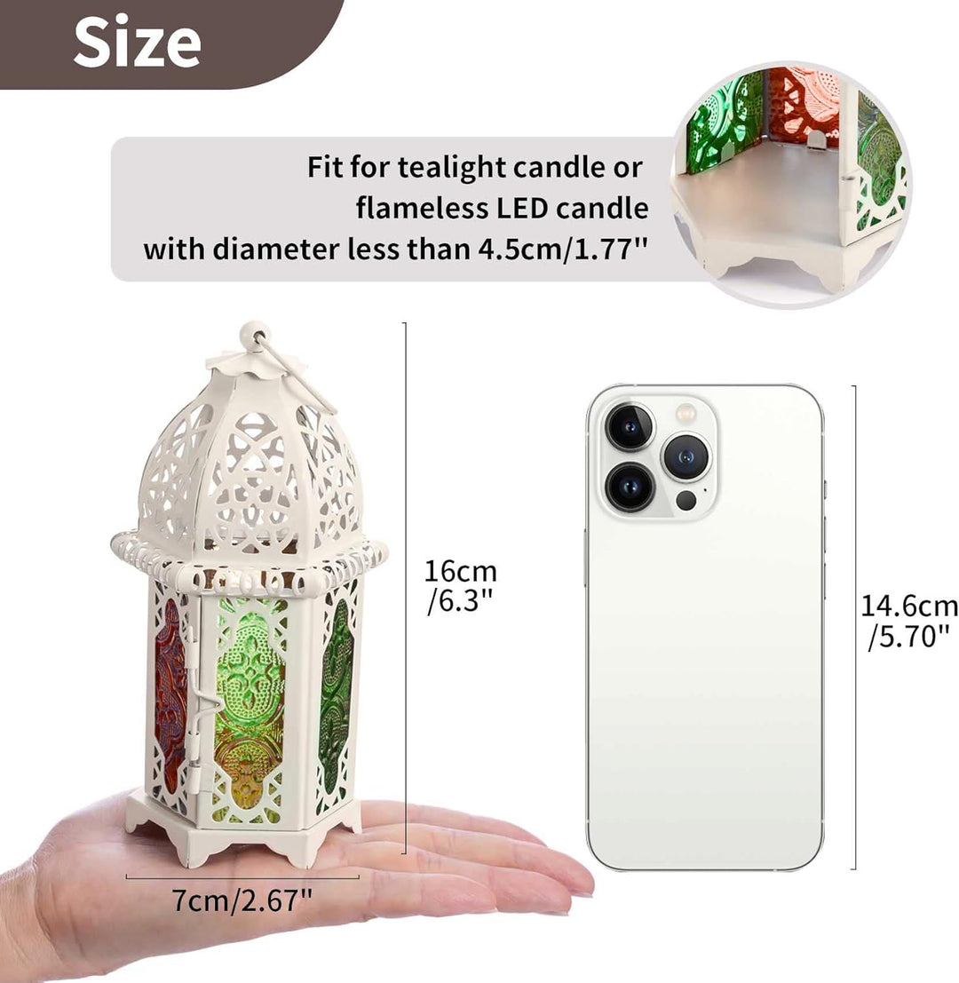 Nuptio 2 Stück Marokkanischen Stil Kerze Laterne, Kleine Teelichthalter mit Bunten Glasscheiben Idea