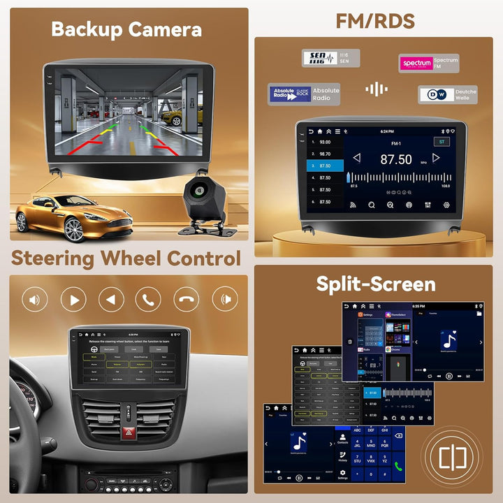 Hikity Android 15 4+64G Autoradio für Peugeot 207 2006-2010 mit 9 Zoll Incell Touchscreen, Autoradio