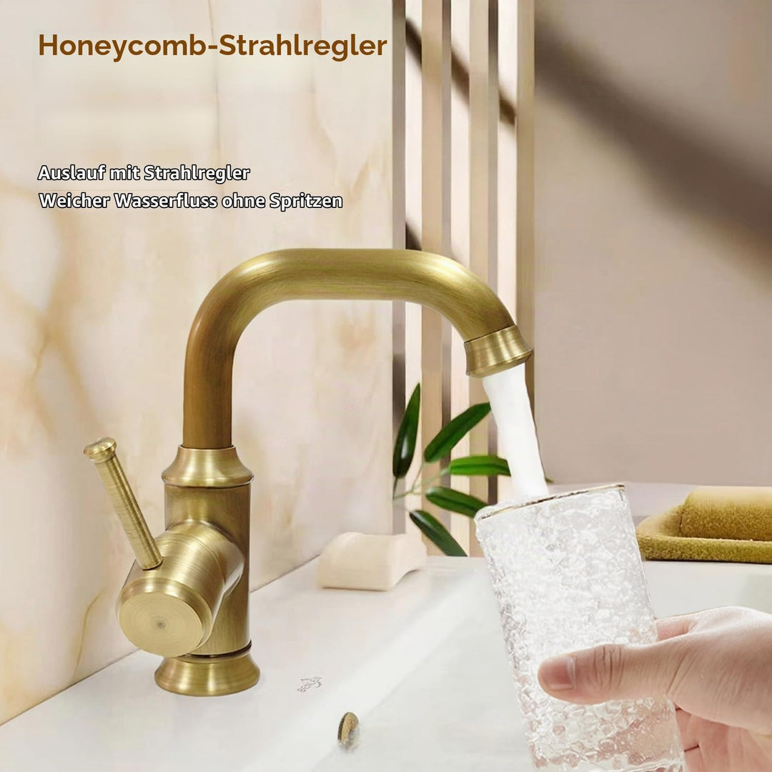 Wasserhahn Bad Antik Messing, Retro 360° Schwenkbar Waschtischarmatur,Einhebel Mischbatterie Waschbe